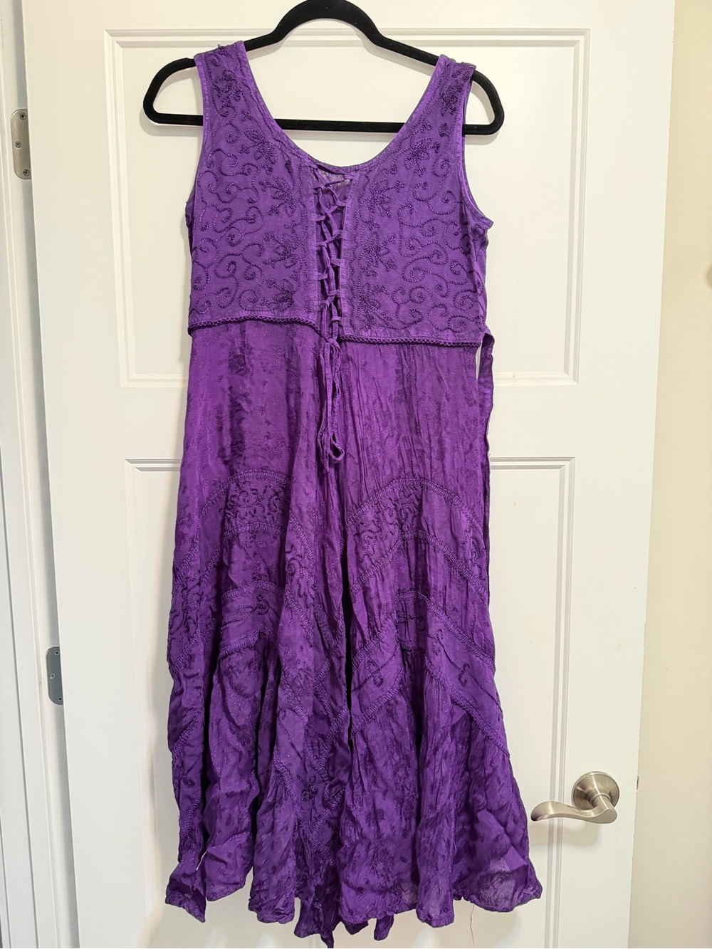 Purple Sleeveless Lace-Up Boho Dress